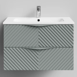 Тумба Эйфория 80 F4, пример RAL 7005 Мышино-серый, матовая, 2 ящика, подвесной Vodok с раковиной в комплекте