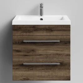 Тумба Элис 58 подвесной, 2 ящика, Дуб крымский коричневый ПВХ 131005-9005 Vodok с раковиной в комплекте