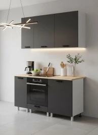 Готовый кухонный гарнитур МК Аленушка 1,6м в.6 Лаванда Сталь,скоба черный,сонома