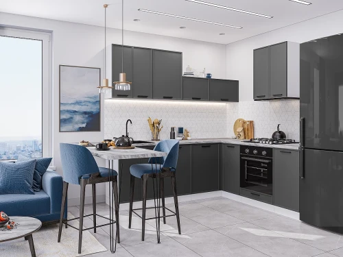 Угловая модульная кухня Фрейм-03 Stormy Silk Белый 2140*2200/2000*600