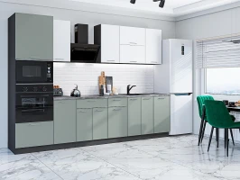 Прямая модульная кухня Квадро-01 Белый/Аквамарин Graphite 2140*3000*600