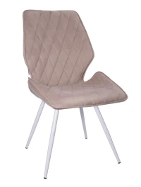 DC230 Стул мягкий, СЕРО-БЕЖЕВЫЙ#M420-05 велюр, каркас металл, белый КРУГЛЫЙ