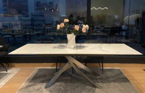 Стол ESTEBIO 160 KL-99 Белый мрамор матовый, итальянская керамика/ Серый металлик, ®DISAUR