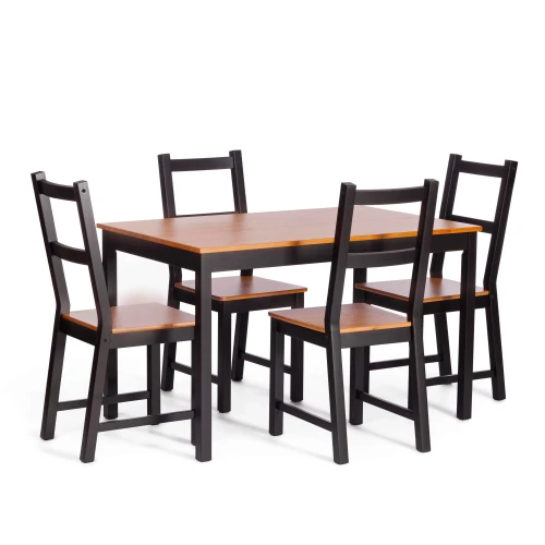 Обеденный комплект Соната (стол + 4 стула) / Sonata dining set массив сосны, стол: 120х75х73см  стул :41х50х95см, антик/чёрный