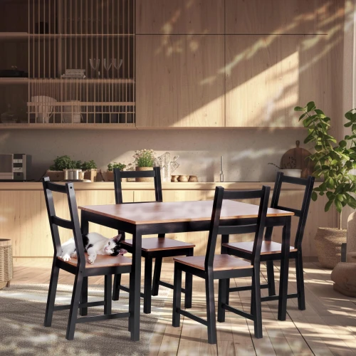 Обеденный комплект Соната (стол + 4 стула) / Sonata dining set массив сосны, стол: 120х75х73см  стул :41х50х95см, антик/чёрный