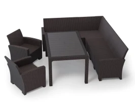 Комплект мебели с угловым диваном под ротанг Калифорния “California“ 240х188 см 6 мест , 2 кресла без подушек со столом 165х95 см