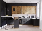 Трехуровневый кухонный гарнитур Мемфис/Хелмер 3600х1400 Черный трюфель/Вотан МДФ/ЛДСП угловой