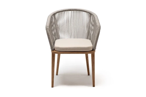 "Марсель" стул плетеный из роупа, основание дуб, роуп серый меланж круглый, ткань бежевая 052