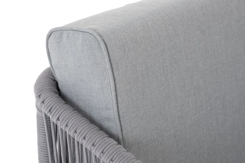 "Канны" диван модульный плетеный из роупа, каркас алюминий белый, роуп светло-серый круглый, ткань светло-серая