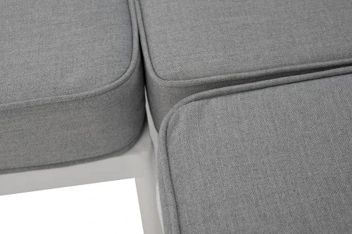 "Канны" диван модульный плетеный из роупа, каркас алюминий белый, роуп светло-серый круглый, ткань светло-серая