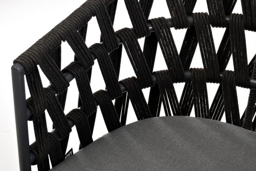 "Диего" стул плетеный из роупа, основание дуб, каркас из стали темно-серый (RAL7024) муар, роуп темно-серый круглый, ткань темно-серая 027