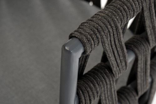 "Диего" стул плетеный из роупа, основание дуб, каркас из стали темно-серый (RAL7024) муар, роуп темно-серый круглый, ткань темно-серая 027