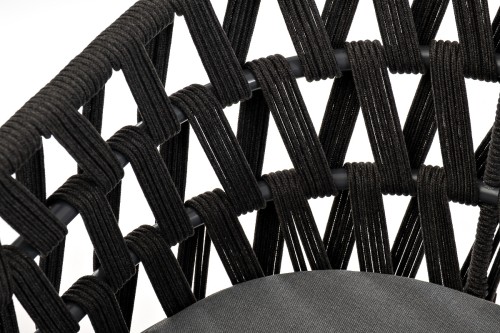 "Диего" стул плетеный из роупа, основание дуб, каркас из стали темно-серый (RAL7024) муар, роуп темно-серый круглый, ткань темно-серая 027