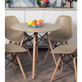 SQT-11 Стол обеденный БЕЖЕВЫЙ D80, столешница МДФ, основание бук+металл