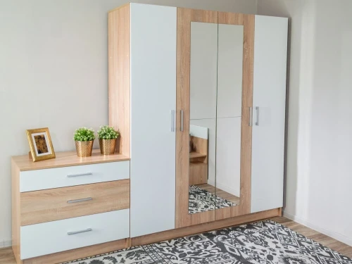 Шкаф «Алена» 4дв с зеркалом, Дуб сонома/Белый