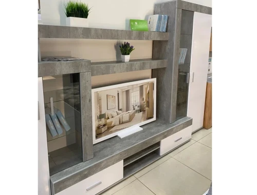 Стенка в гостиную Инстайл ЦС-02, бетон/белый