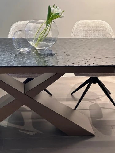 Стол ARKELL 180 GREY, стекло BUBBLE  / Шоколадное золото каркас ®DISAUR