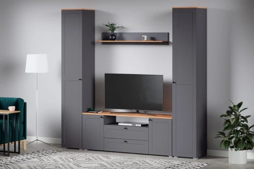 Шкаф-пенал 13.227 Остин Серый Графит, Дуб Золотой