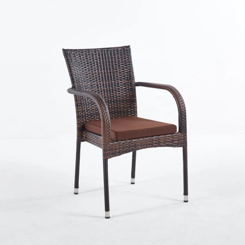 Стул с подлокотниками из искусственного ротанга Милан с подушкой 5 мм  -  Dark Brown