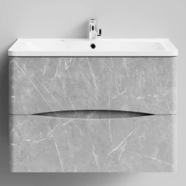 Тумба Адель 80 подвесной, Мрамор Белый софт тач 4044-2 Vodok с раковиной в комплекте