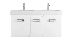 Тумба Астрид 120 подвесная, 1 ящик, 2 двери, белая Vodok с раковиной в комплекте