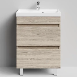 Тумба Бест 60  напольный, Дубослив ореховый светлый ПВХ 3445 Vodok с раковиной в комплекте