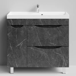 Тумба Лайт 90 напольный, Мрамор Графит софт тач ПВХ 4044-3, 2 ящика, 1 дверь слева Vodok с раковиной в комплекте