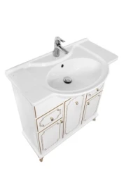 Тумба Мариэль 85 напольный, патина золото, белая Vodok с раковиной в комплекте