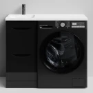 Тумба Смайл 100 напольный, под стиральную машину, левая, черный глянец Vodok с раковиной в комплекте