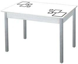 Альфа фотопечать стол обеденный раздвижной / квадраты на белом/бетон белый/металлик