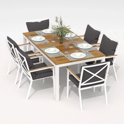 Обеденная группа  TELLA FESTA plus каркас белый / стол тик 180 / ткань антрацит