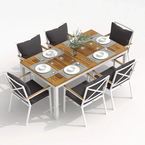 Обеденная группа  TELLA FESTA plus каркас белый / стол тик 180 / ткань антрацит