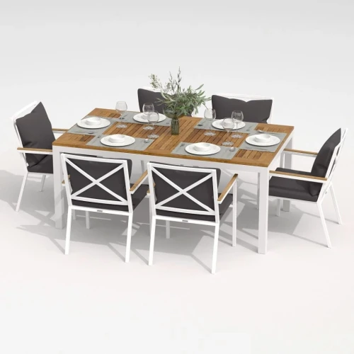 Обеденная группа  TELLA FESTA plus каркас белый / стол тик 180 / ткань антрацит