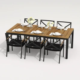 Обеденная группа TELLA  FESTA  каркас карбон / стол тик 220 / ткань черная