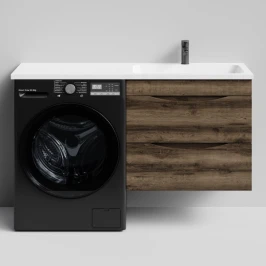 Тумба Смайл 130 подвесной, под стиральную машину, правая, Дуб крымский коричневый ПВХ 131005-9005 Vodok с раковиной в комплекте