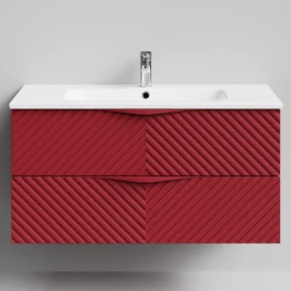 Тумба Эйфория 100 F4, пример RAL 3004 Пурпурно-красный, матовая, 2 ящика, подвесной Vodok с раковиной в комплекте