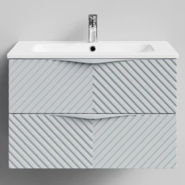 Тумба Эйфория 80 F4, пример RAL 7040 Серое окно, матовая, 2 ящика, подвесной Vodok с раковиной в комплекте