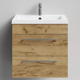 Тумба Элис 58 подвесной, 2 ящика, Дуб Тортуга ПВХ 2357-43 Vodok с раковиной в комплекте