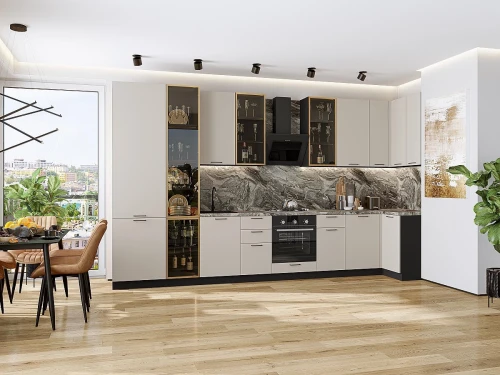 Кухонный гарнитур Флэт-05 Cashmere In 2S Graphite