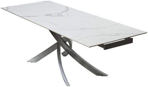 Стол ESTEBIO 160 GLOSS STATUARIO WHITE SOLID CERAMIC / Серый металлик, ®DISAUR