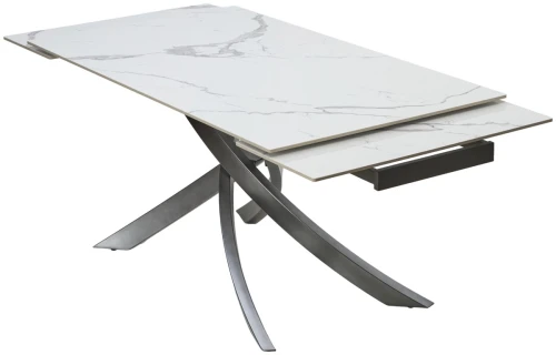 Стол ESTEBIO 160 GLOSS STATUARIO WHITE SOLID CERAMIC / Серый металлик, ®DISAUR