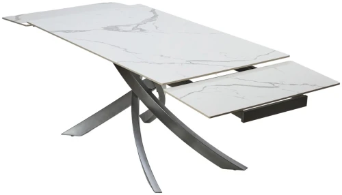 Стол ESTEBIO 160 GLOSS STATUARIO WHITE SOLID CERAMIC / Серый металлик, ®DISAUR