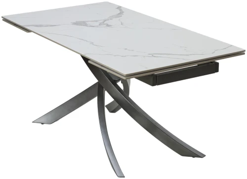 Стол ESTEBIO 160 GLOSS STATUARIO WHITE SOLID CERAMIC / Серый металлик, ®DISAUR