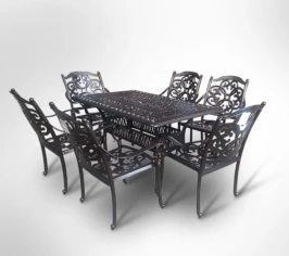 Мебель обеденная из литого алюминия стол Феникс (150х90) + 6 кресел Джунген (7 предметов)