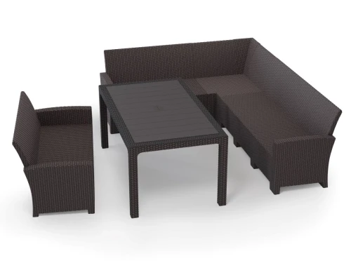 Комплект мебели с угловым диваном под ротанг Калифорния “California“ 240х188 см 6 мест , 2х местный диван 121х62 см без подушек со столом 165х95 см