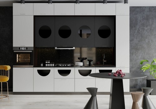 Трехуровневая кухня Мемфис 2800 Атласный серый/Черный трюфель МДФ прямая