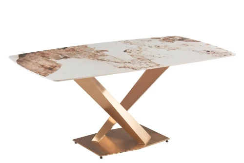 Стол обеденный Интерно Мат DT-2883, 180х90х75 см, белый мрамор/матовое золото