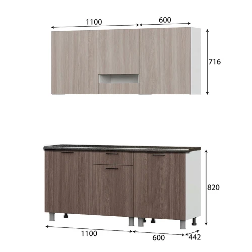 Готовая кухня Розалия (со столешницей 26 мм), Ясень Шимо светлый, Ясень Шимо темный