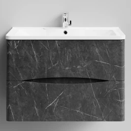 Тумба Адель 80 подвесной, Мрамор Графит софт тач ПВХ 4044-3 Vodok с раковиной в комплекте