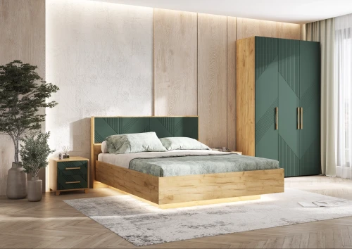 Кровать Ирис с ортопедическим основанием (дерево) 1,6м, Браш Мени Грин, Дуб Крафт